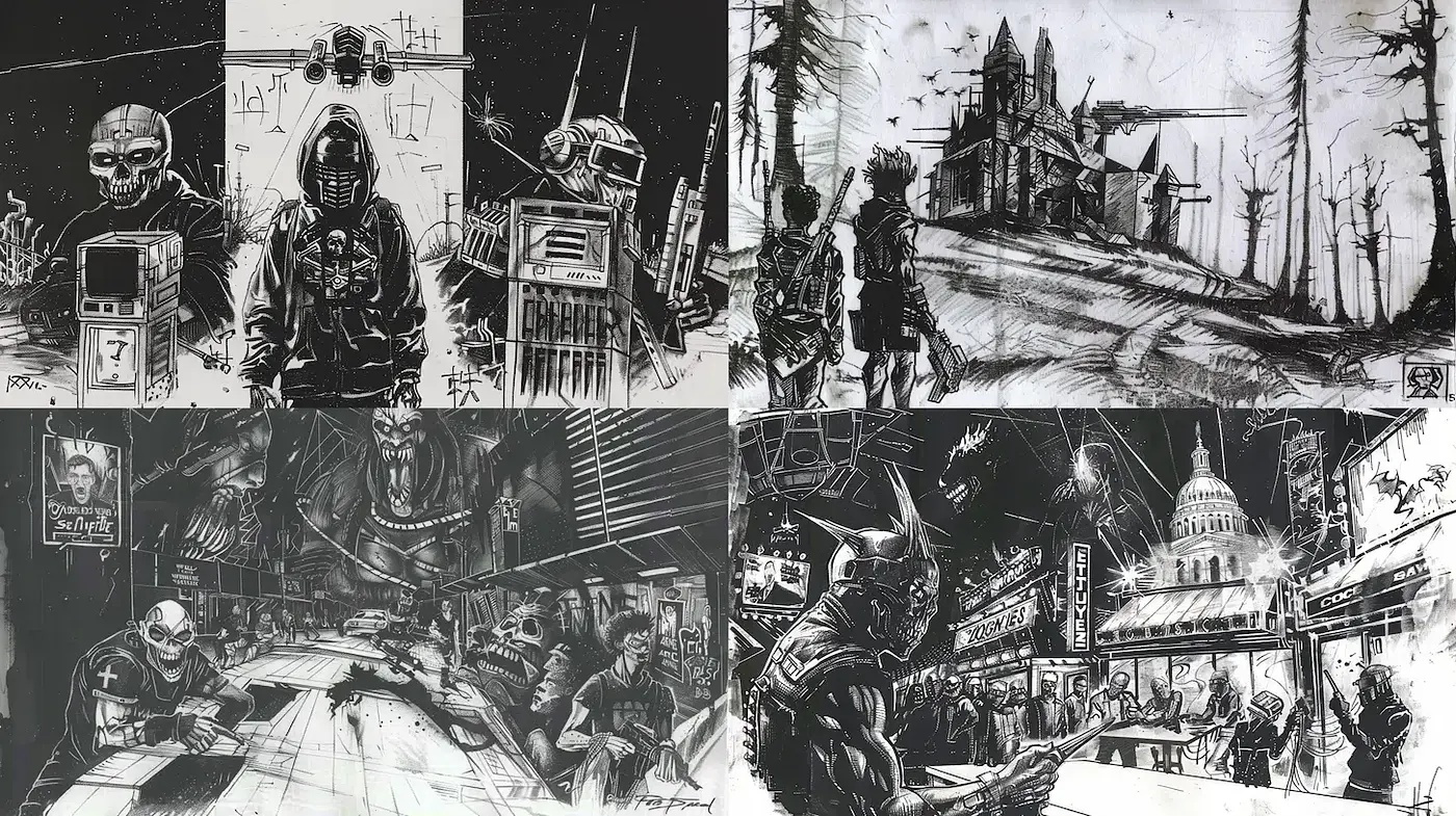 Monochromatic Shadows: A Homage to Graphic Noir Storytelling - Midjourney sref style