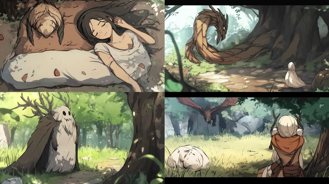 Enchanted Forest Reverie: A Fusion of Anime Inspirations with Rustic Watercolor Tones - Midjourney sref style