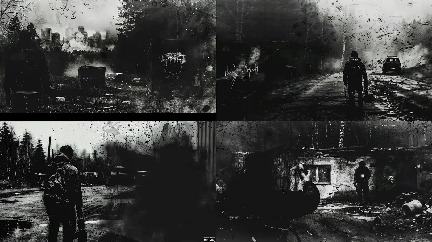 Monochromatic Echoes of Post-Apocalyptic Tranquility - Midjourney sref style