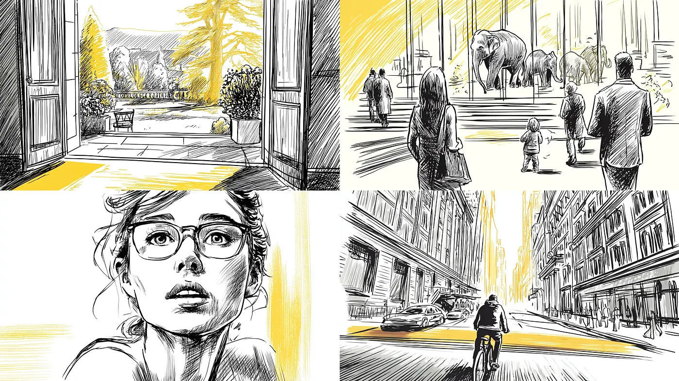 Dynamic Illustrative Style with Architectural and Urban Themes - Midjourney sref style