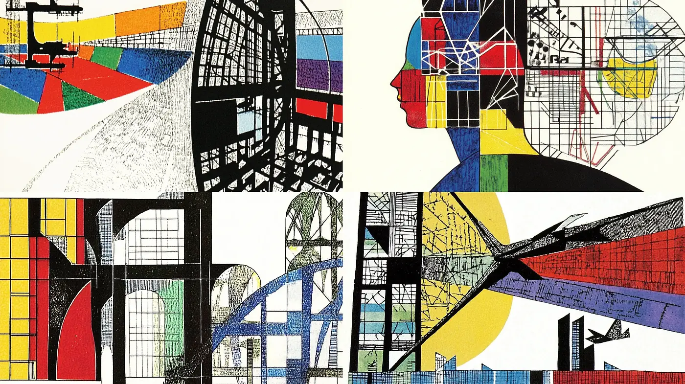 Geometric Architectural Mosaic in Bold Color Blocks - Midjourney sref style