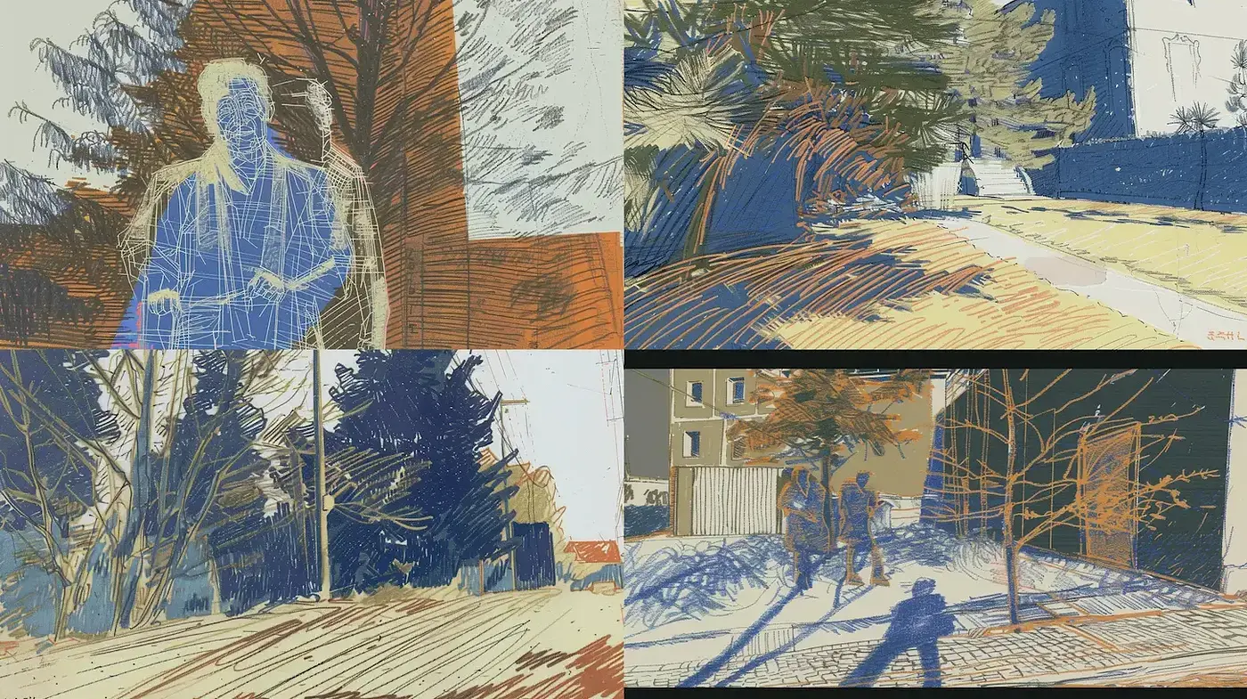 Distinctive Visual Cohesion with Abstract Linework and Monochromatic Textures - Midjourney sref style