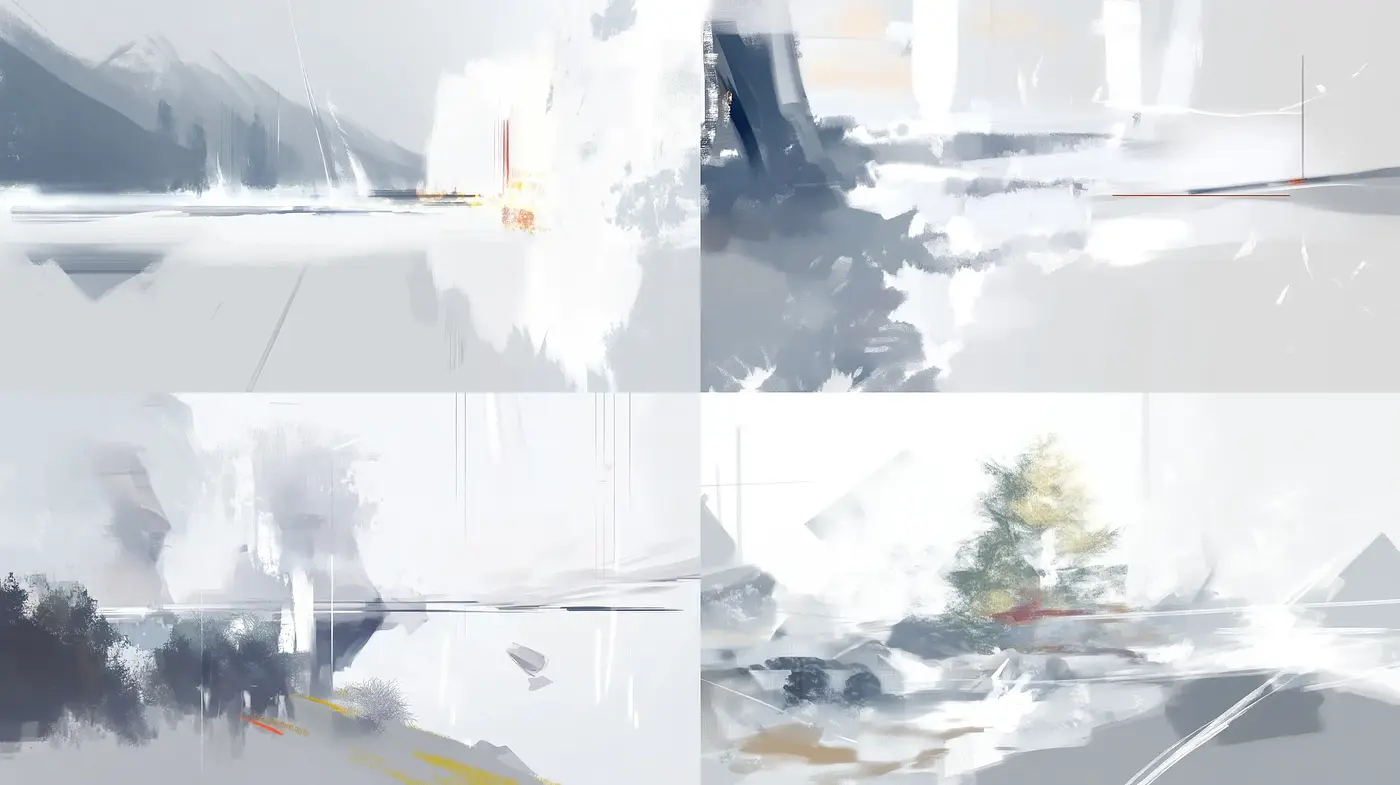 Ethereal Landscape Vistas with Abstract Brushwork Harmony - Midjourney sref style