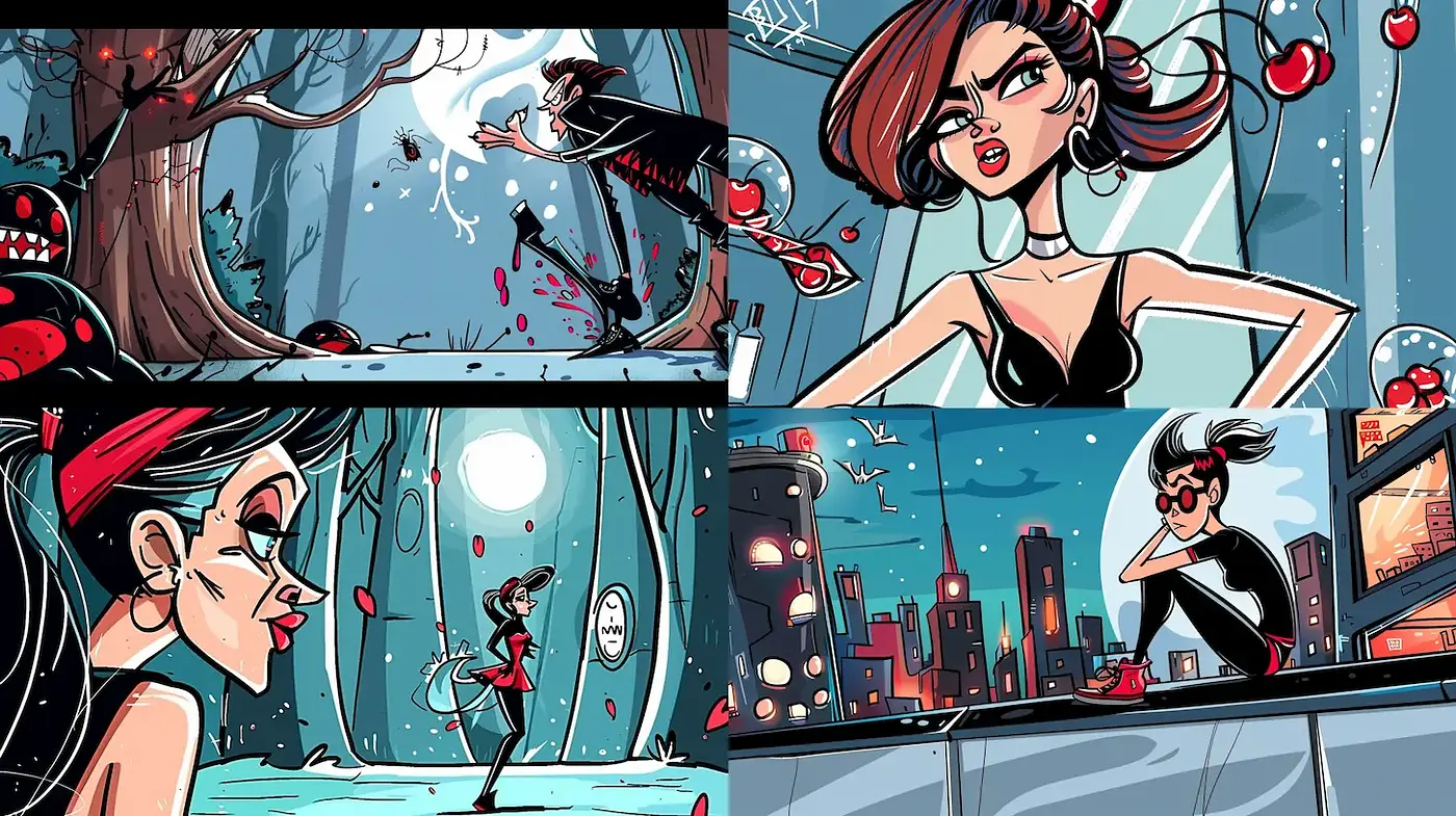 Stylized Cartoon with a Vintage Noir Vibe - Midjourney sref style