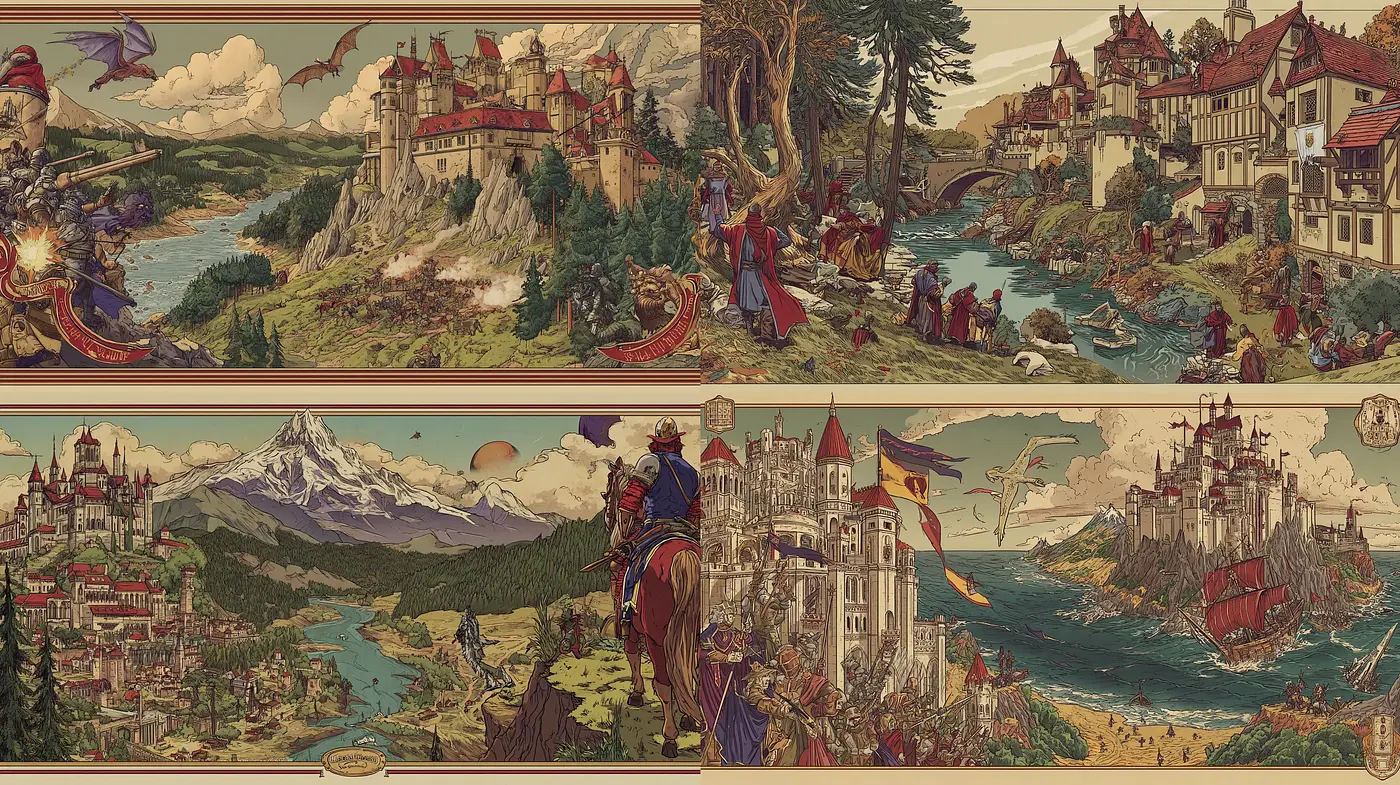 Intricate Fantasy Landscapes with a Nostalgic Vibe and Rich Textures - Midjourney sref style