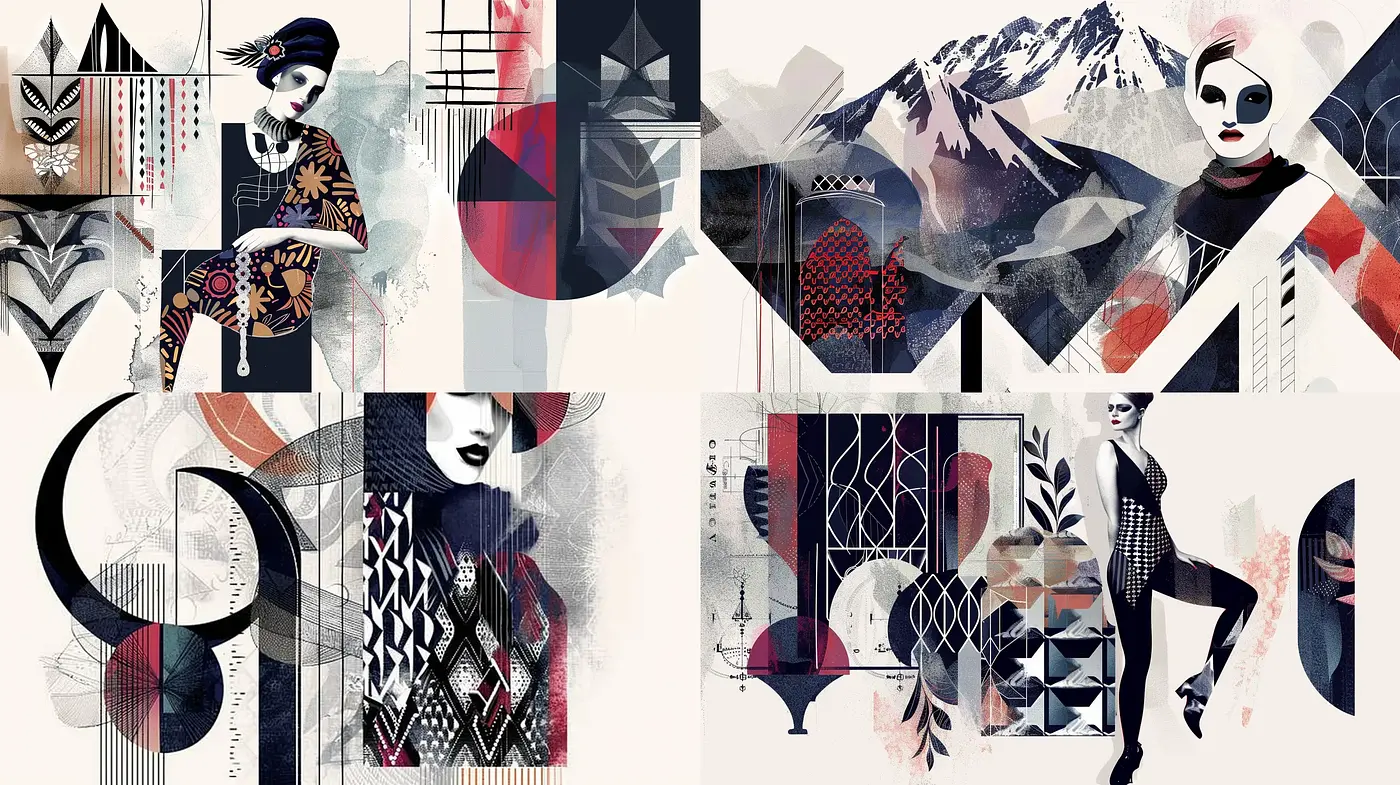 Geometric Collage of Mixed Textures and Modernist Influence - Midjourney sref style