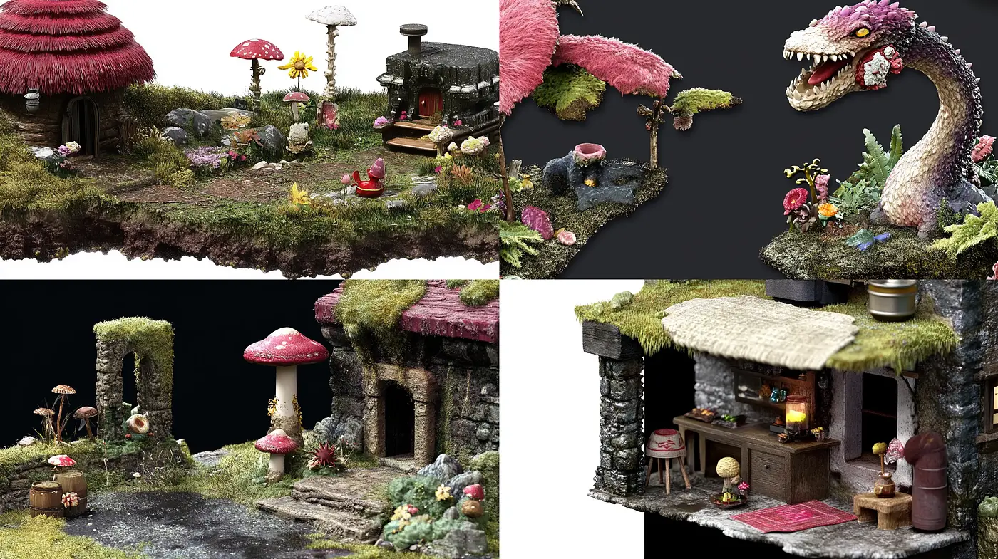 Enchanted Miniature World in Lush Pastel - Midjourney sref style