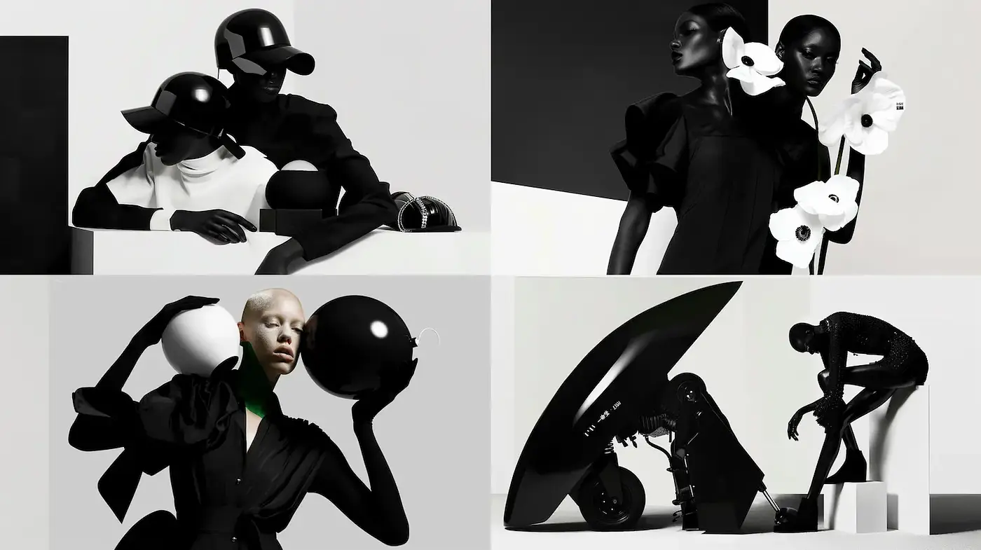 Futuristic High Fashion with a Minimalist Aesthetic and Sculptural Elements - Midjourney sref style
