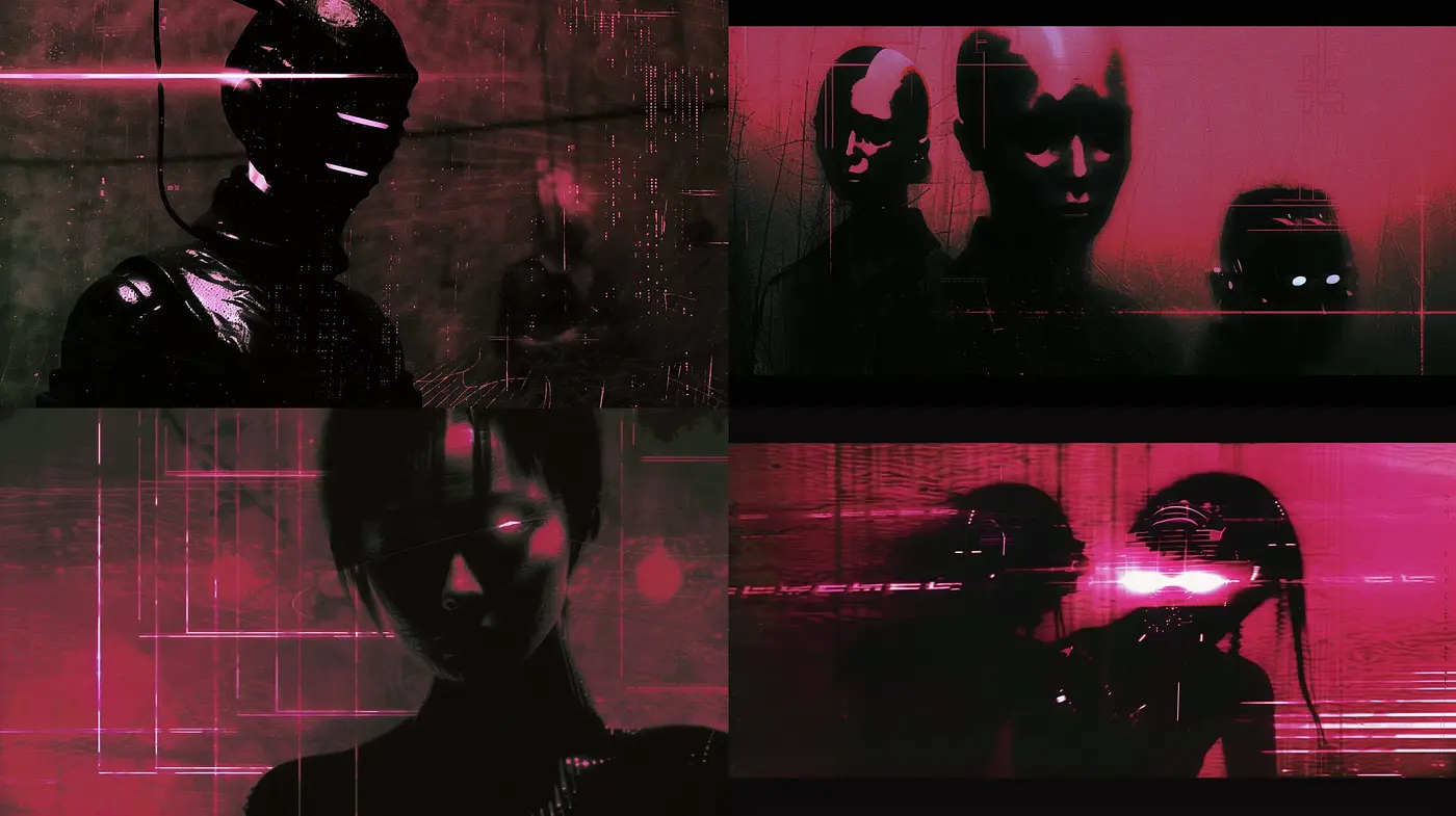 Cybernetic Noir: Fusion of Synthetic and Dark Ambient Aesthetics - Midjourney sref style