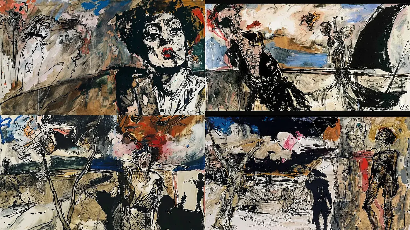 Dynamic and Expressive Artistic Representation with Bold Contrasts - Midjourney sref style
