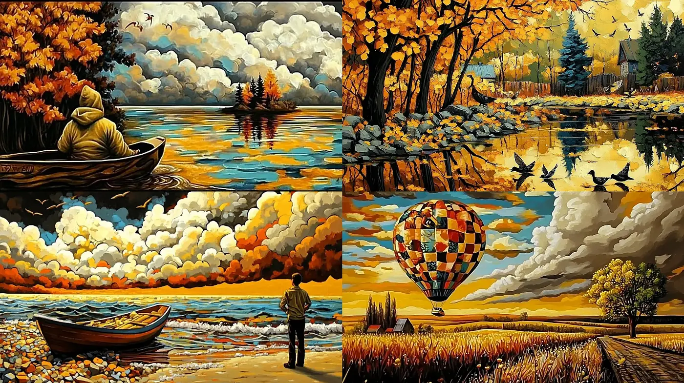 Autumnal Elegy in Stylized Nature Scenes - Midjourney sref style