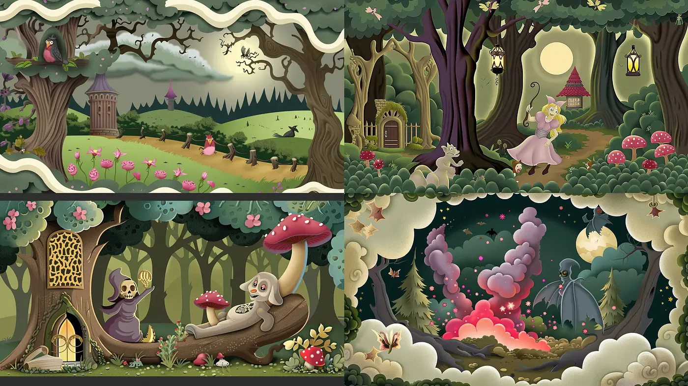 Enchanted Fairytale Countryside with Earthy Tones and Whimsical Atmosphere - Midjourney sref style