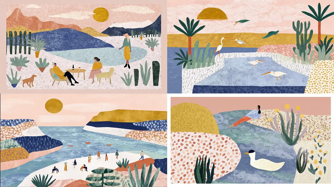 Whimsical Landscape Illustrations with a Playful Aesthetic - Midjourney sref style