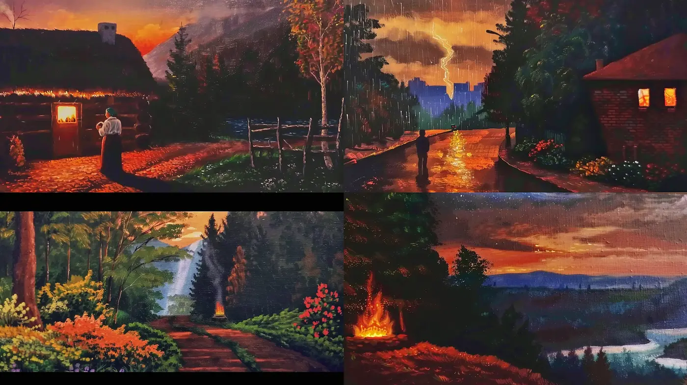 Twilight Hues and Textured Landscapes: A Tapestry of Nature's Serenity - Midjourney sref style