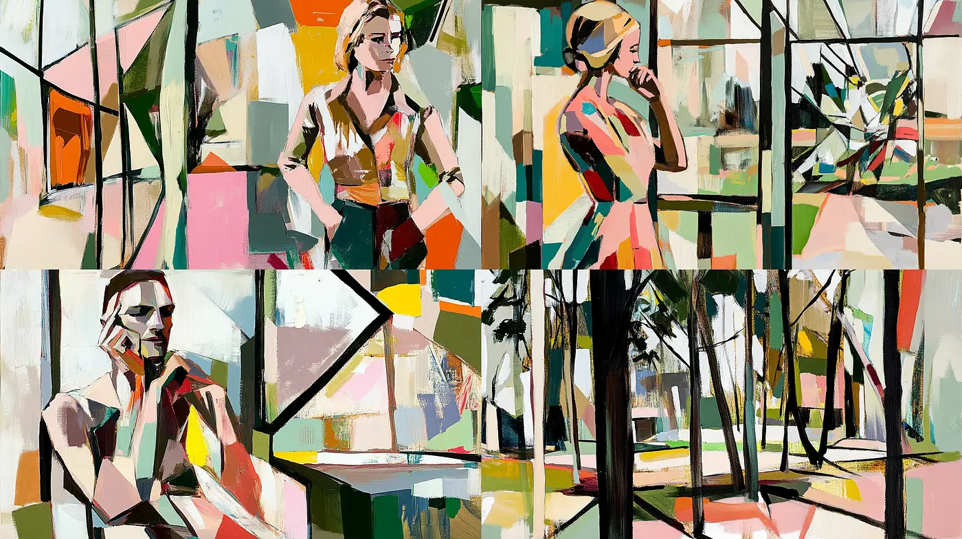 Geometric Abstraction in Contemporary Portraiture - Midjourney sref style