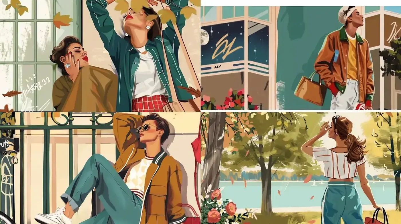 Contemporary Illustrative Fashion Scenes with a Casual Flair - Midjourney sref style