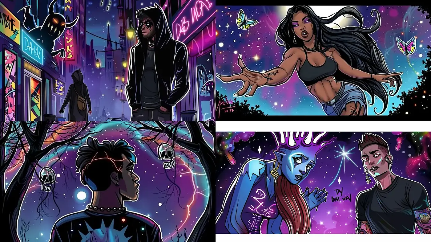 Vibrant Urban Fantasy with a Contemporary Edge - Midjourney sref style