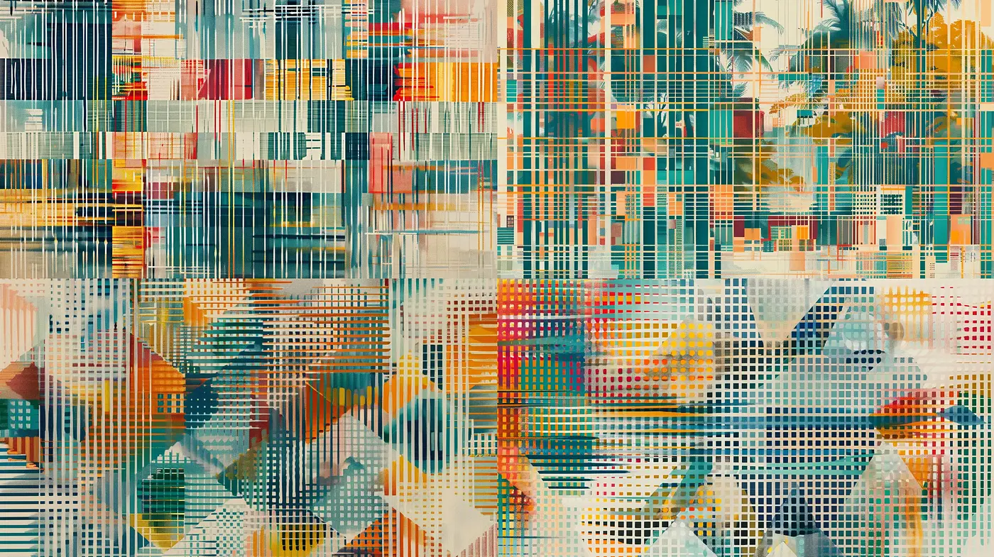 Abstract Geometric Layered Textures with a Warm Tropical Retro Essence - Midjourney sref style