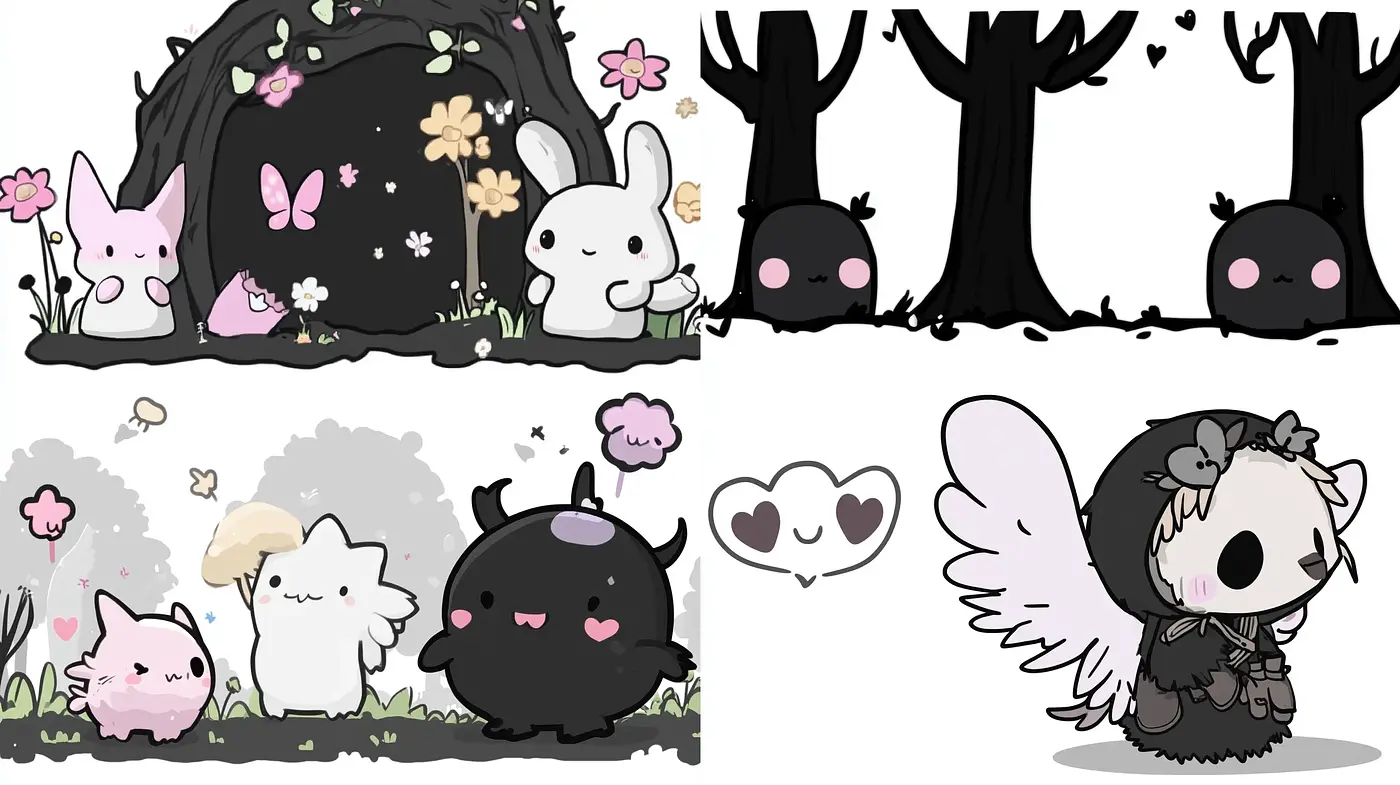 Whimsical Monochrome and Pastel Fantasy Creatures - Midjourney sref style