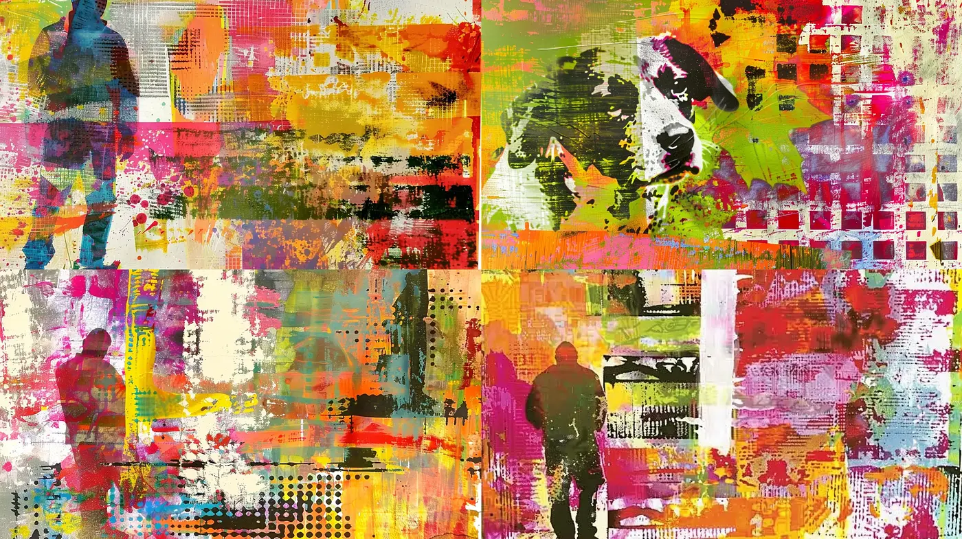 Abstract Expressionistic Collage with Vivid Textural Complexity - Midjourney sref style