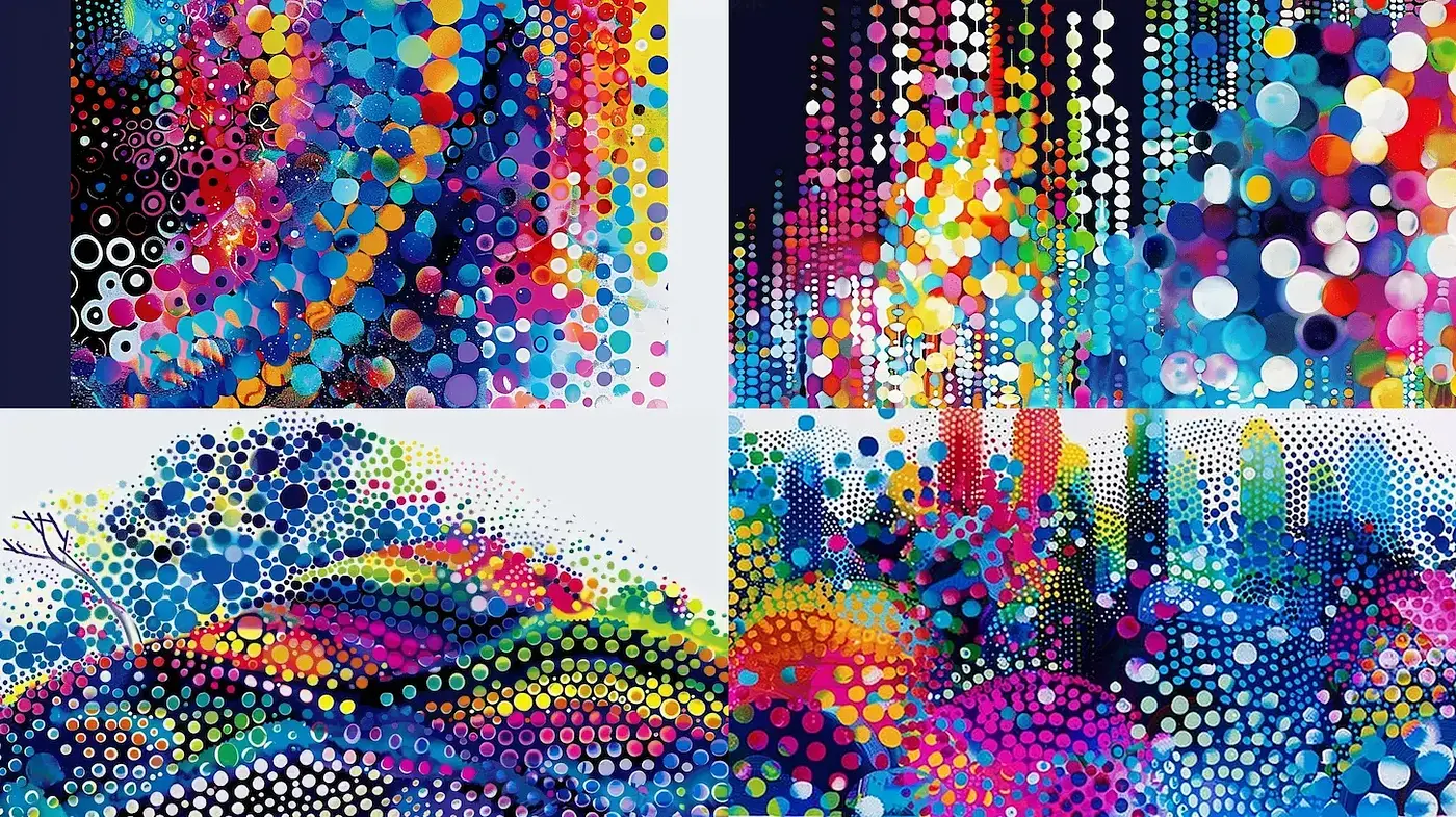 Vibrant and Dynamic Dots with a Modern Art Vibe - Midjourney sref style