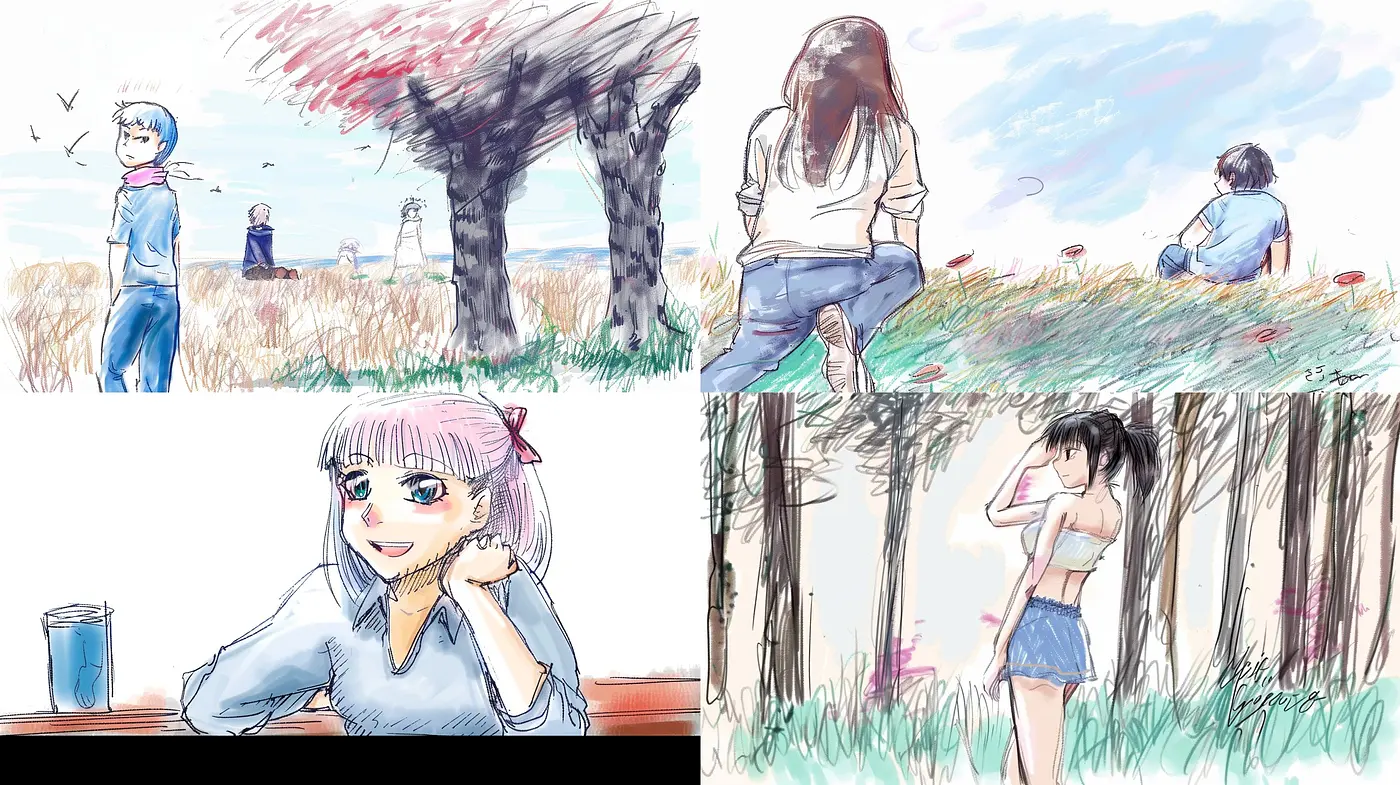 Whimsical Sketchbook: A Fusion of Anime Influences with Pastel Impressions - Midjourney sref style