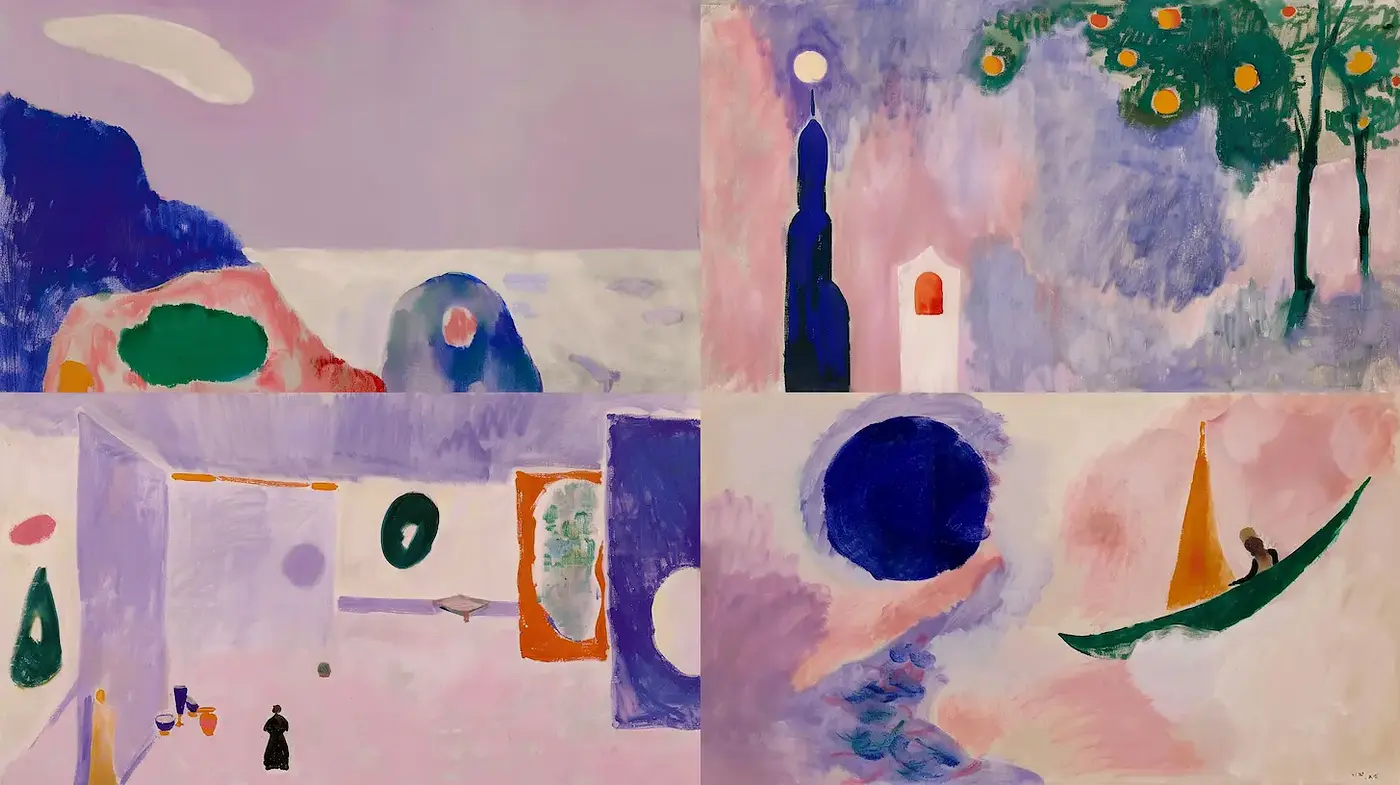Dreamlike and Whimsical Abstract Expressionism with a Playful Palette - Midjourney sref style