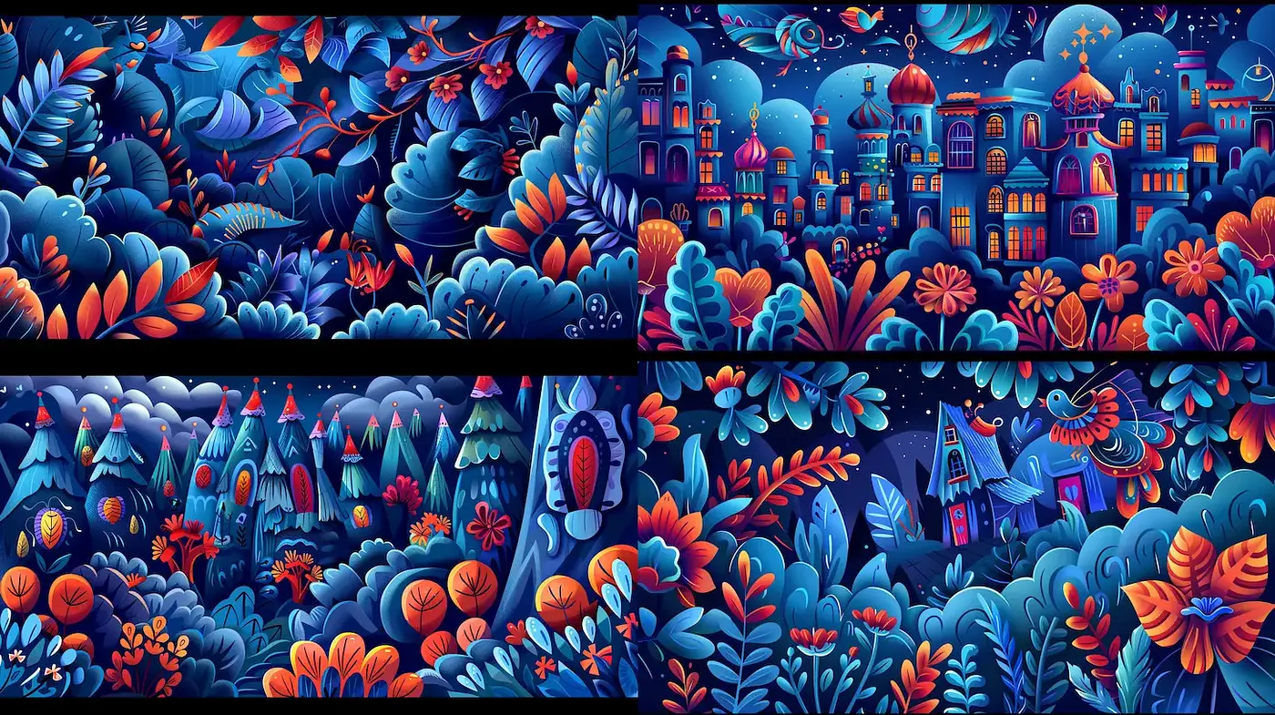 Vibrant Fantasy Landscapes with Whimsical Elements - Midjourney sref style