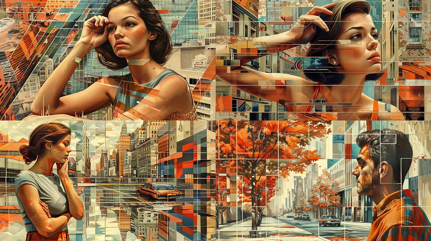 Futuristic Urban Tapestry: A Stylized Fusion of Human Elements with Architectural Forms - Midjourney sref style