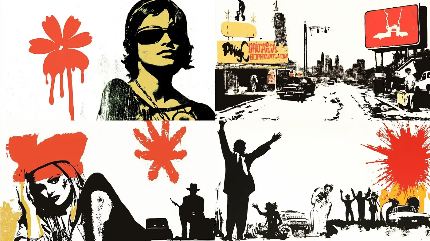 Contrasting Silhouettes with a Pop Art Essence - Midjourney sref style
