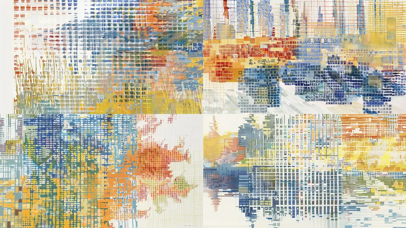 Abstract Expressionism with Pixelated Elements and Textural Depth - Midjourney sref style
