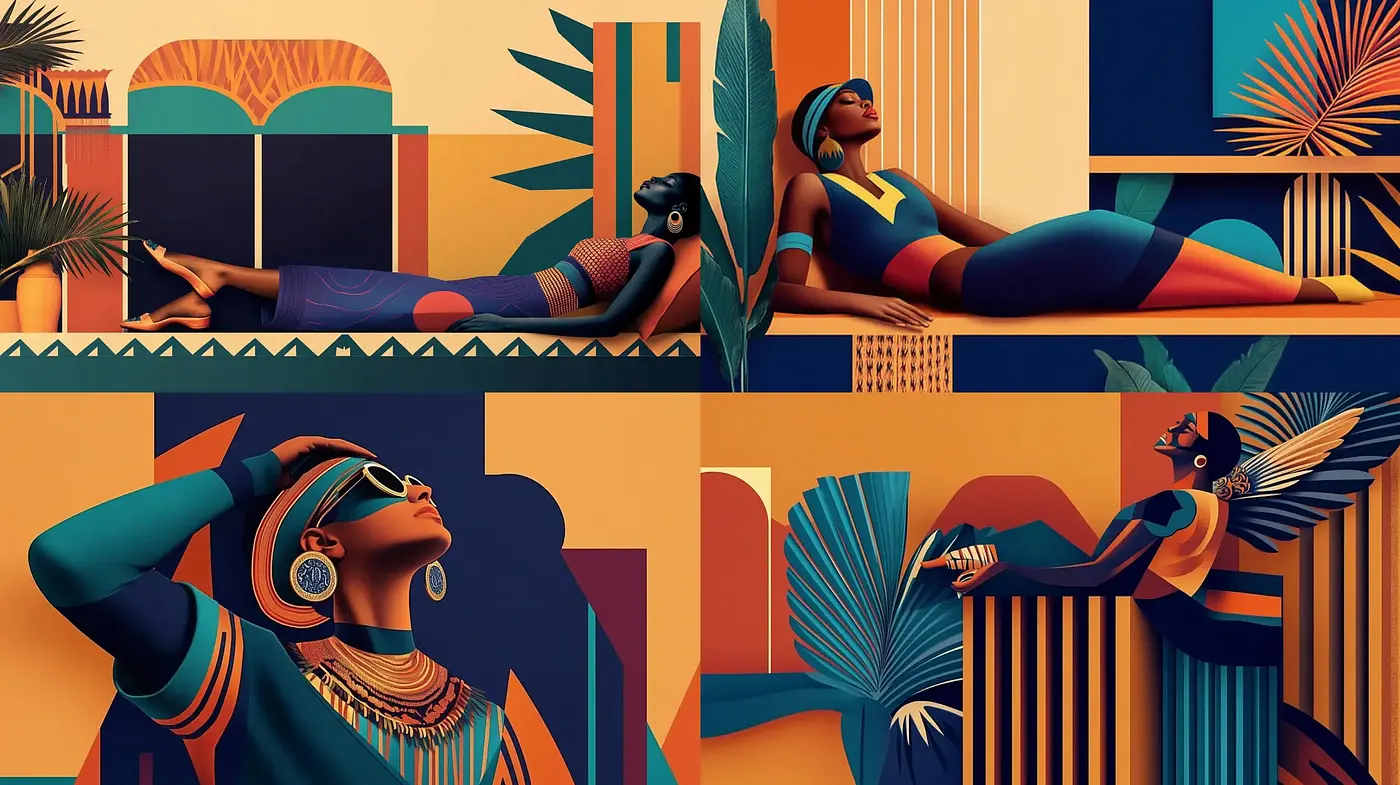 Modern Art Deco Revival with a Digital Twist - Midjourney sref style