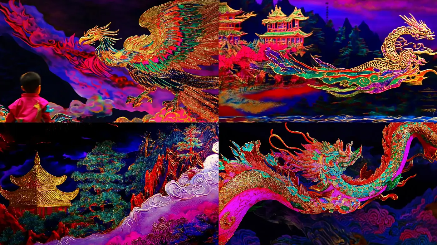 Surreal Mythical Dragon Dreamscape in Rich Jewel Tones - Midjourney sref style
