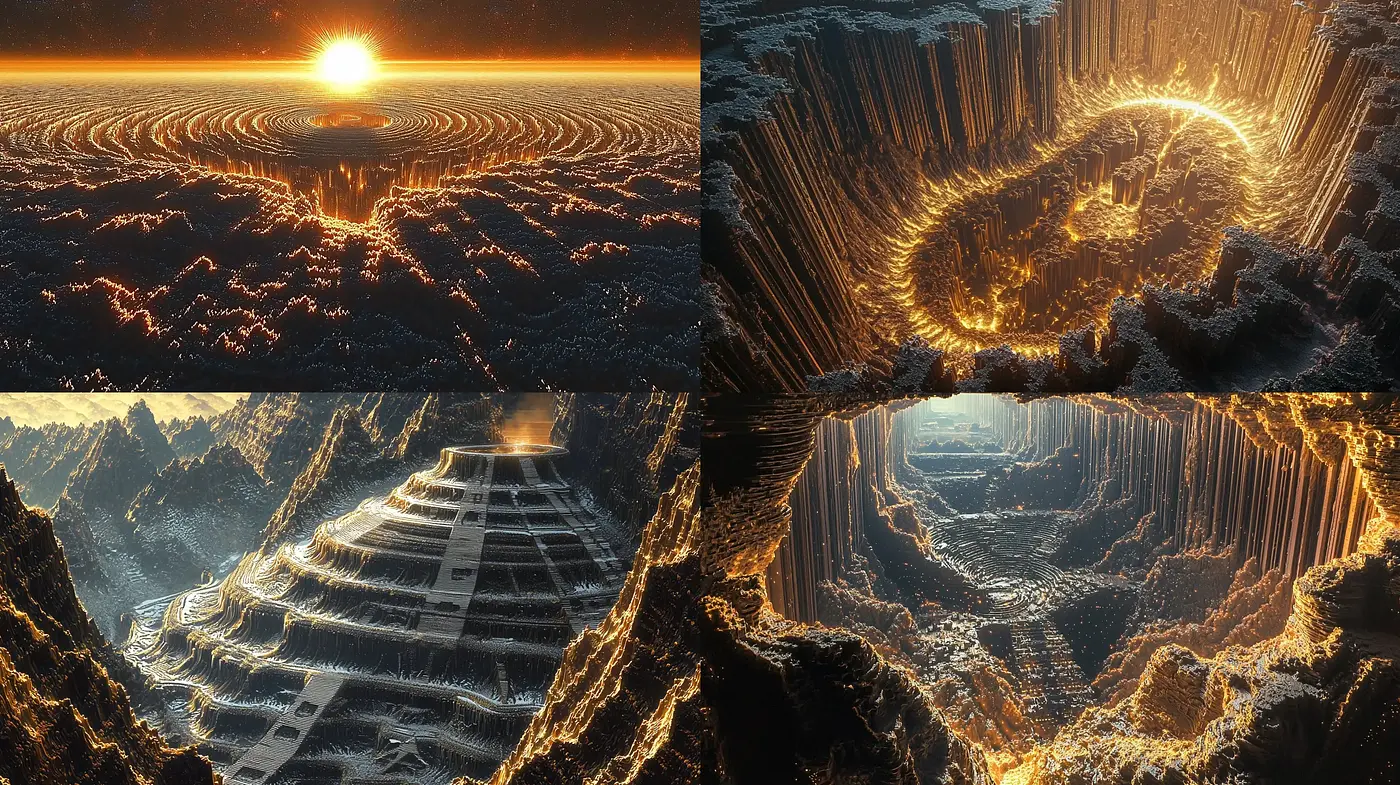 Otherworldly Vistas of Luminescent Canyons and Ridges - Midjourney sref style