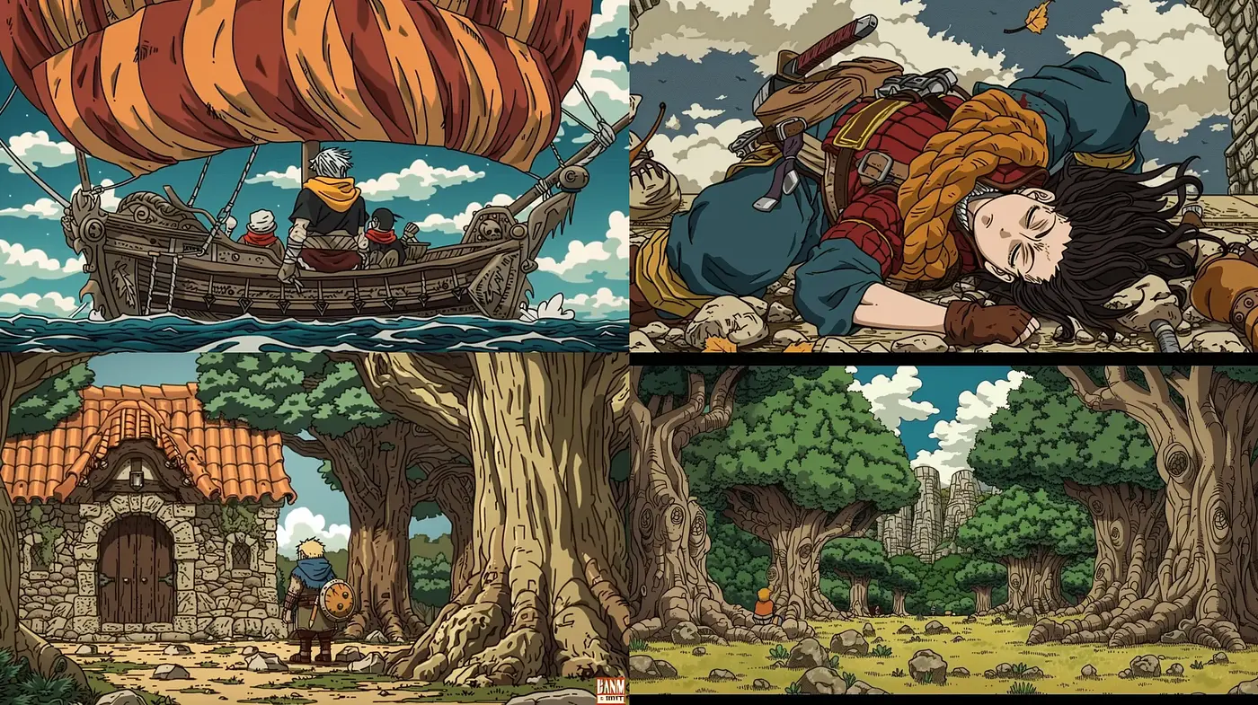 Epic Saga Tapestry: A Vivid Blend of Fantasy and Medieval Storytelling - Midjourney sref style