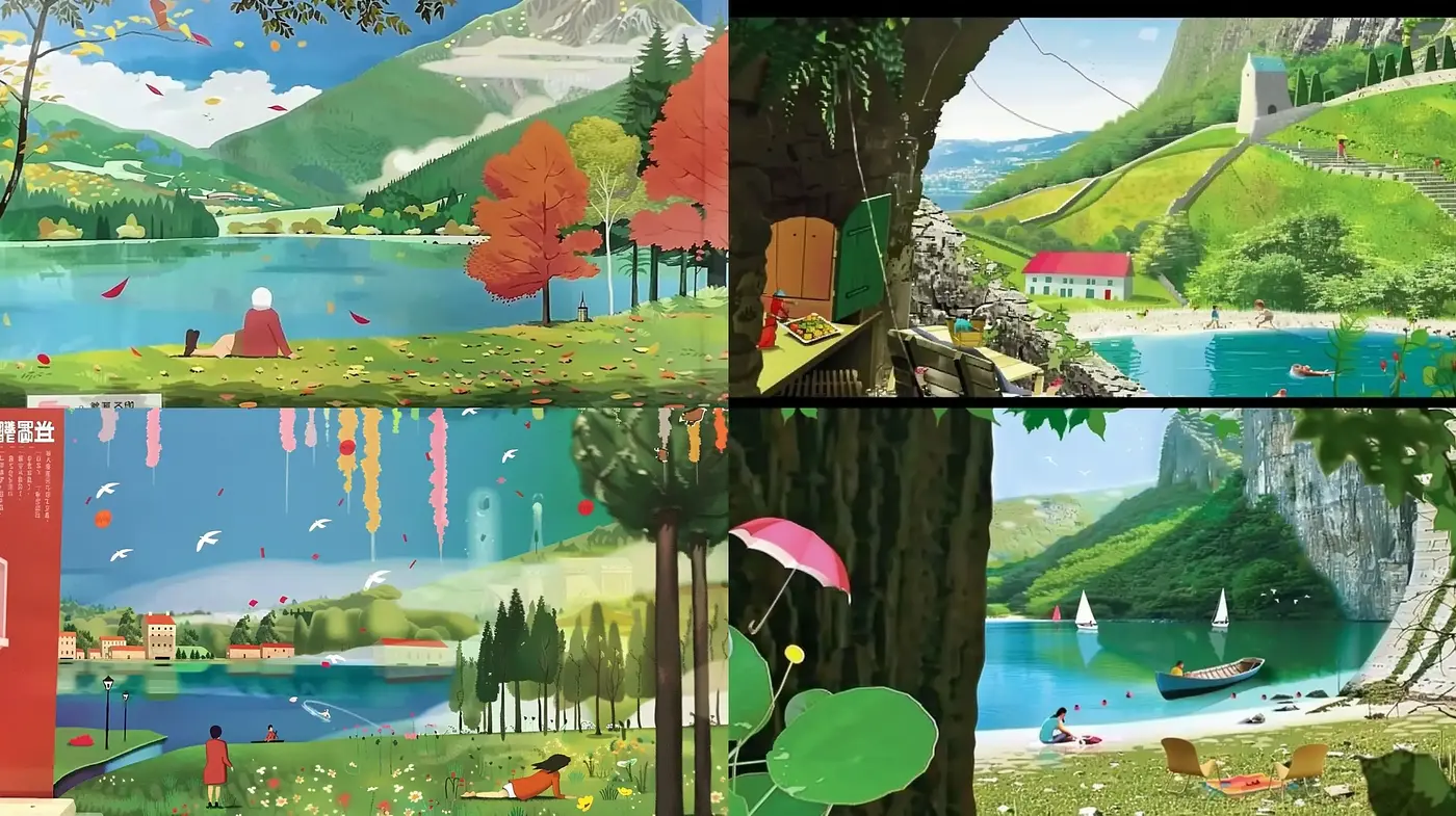 Serenity in Pastel Harmony: A Consistent Celebration of Idyllic Landscapes - Midjourney sref style