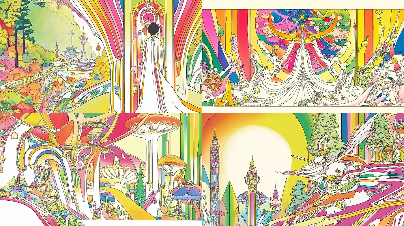 Psychedelic Dreamscape in Vibrant Hues - Midjourney sref style