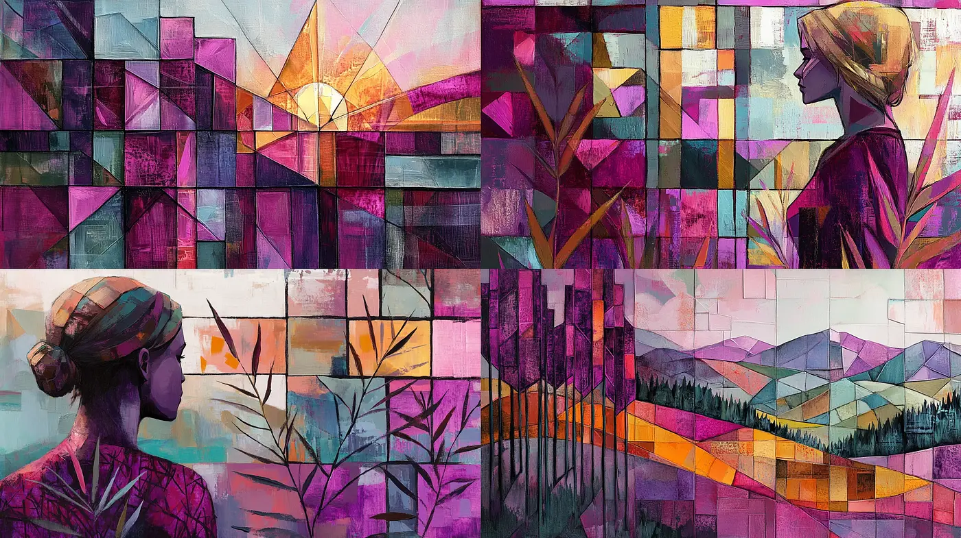 Spectral Mosaic: A Harmony of Geometric Abstraction and Luminous Serenity - Midjourney sref style