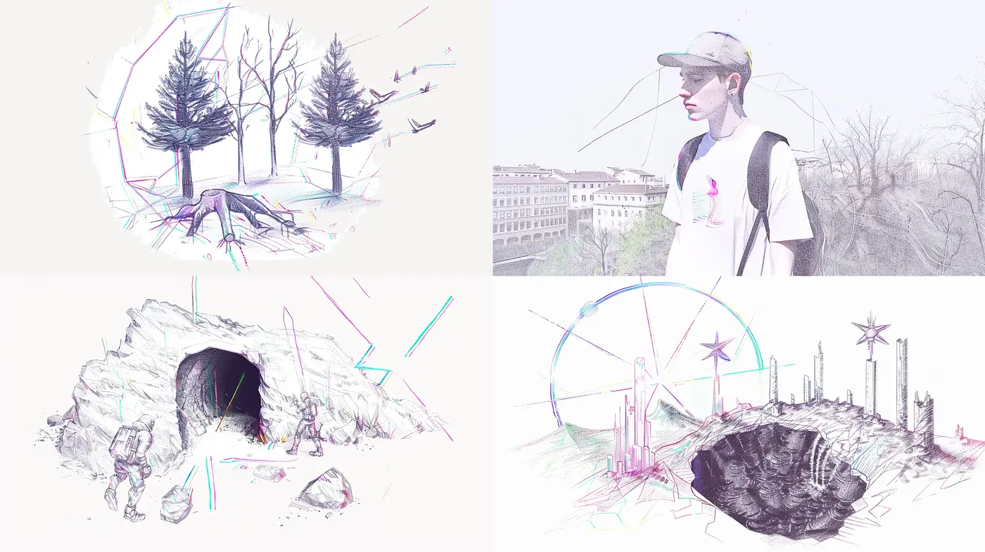 Ethereal Sketches with a Neon Touch - Midjourney sref style