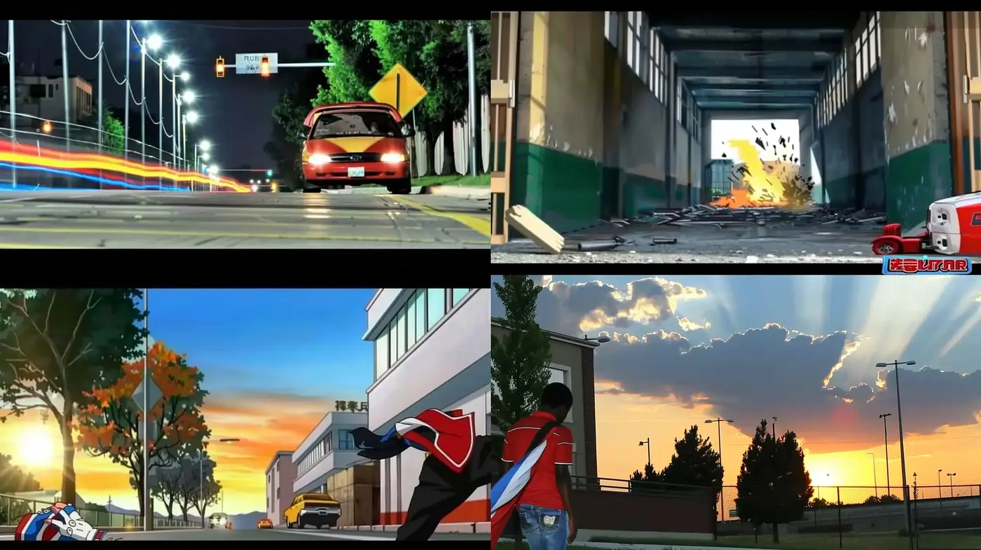Dynamic Cinematic Anime-Inspired Visions with Rich Sunset Hues - Midjourney sref style