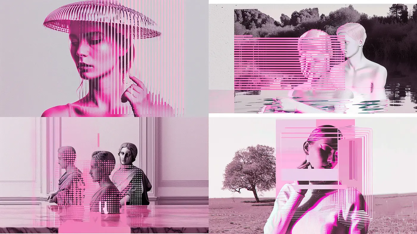 Monochromatic Cyber-Vaporwave Fusion - Midjourney sref style