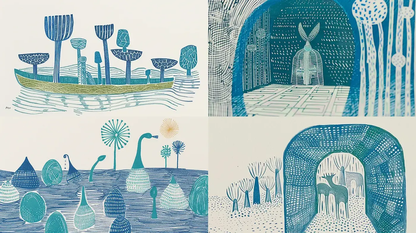 Contemporary Illustrative Art with Organic and Geometric Elements - Midjourney sref style