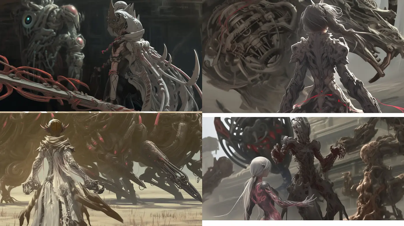 Ethereal Biomechanical Dreamscape: A Synthesis of Organic and Mechanical Aesthetics - Midjourney sref style
