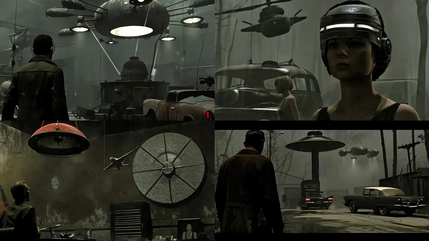 Dystopian Retro-Futurism with a Uniform Sepia-Toned Aesthetic - Midjourney sref style