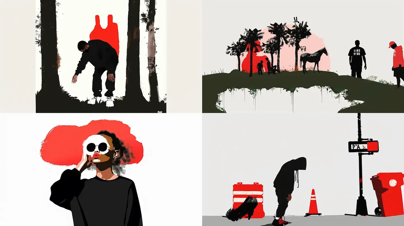 Bold and Minimalist Illustrations with Distinctive Color Accents - Midjourney sref style