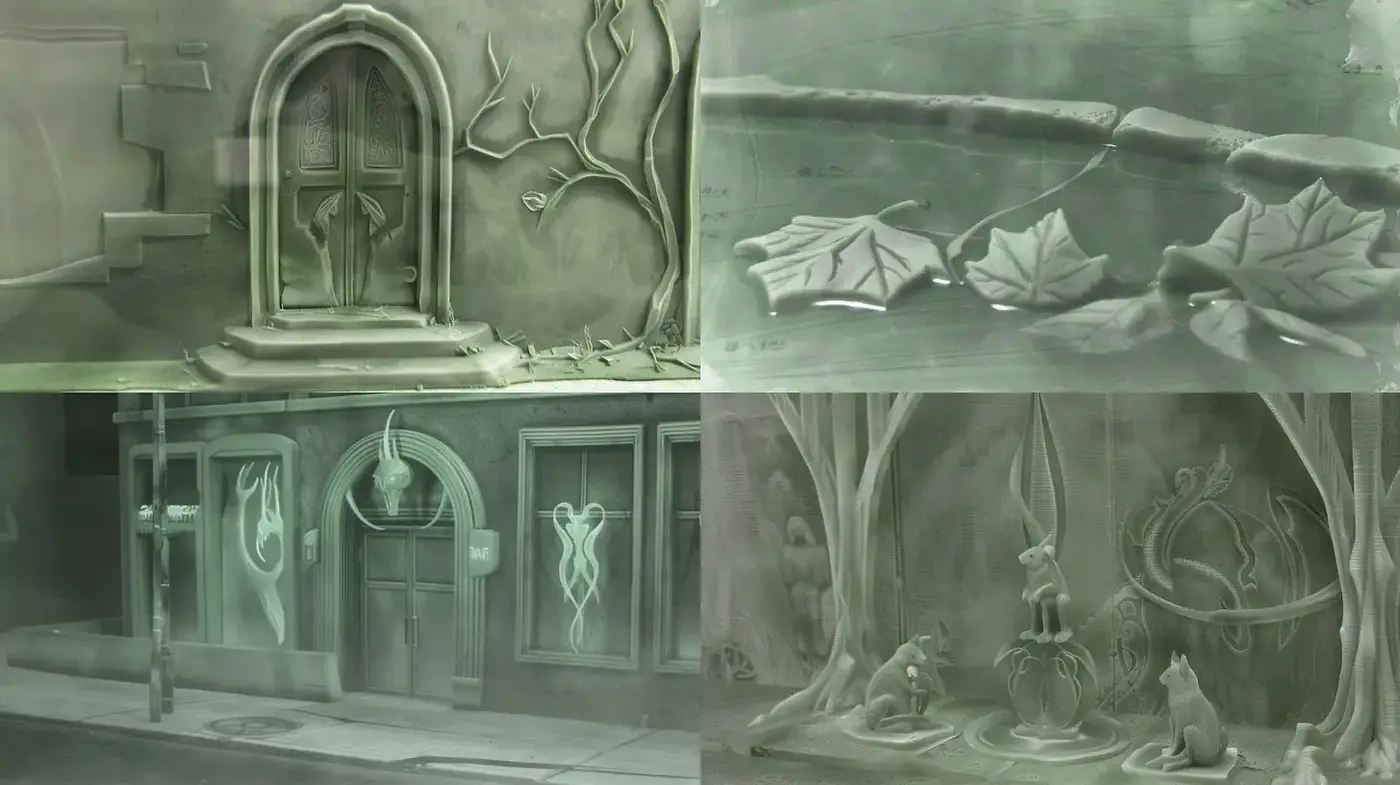 Ethereal and Mystical Architectural Surfaces with Detailed Natural Elements - Midjourney sref style