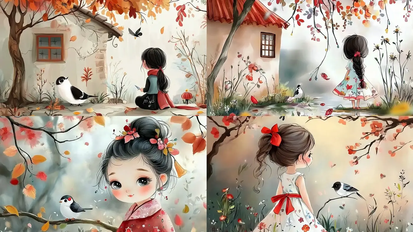 Whimsical Autumn Dreamscape with Storybook Elegance - Midjourney sref style
