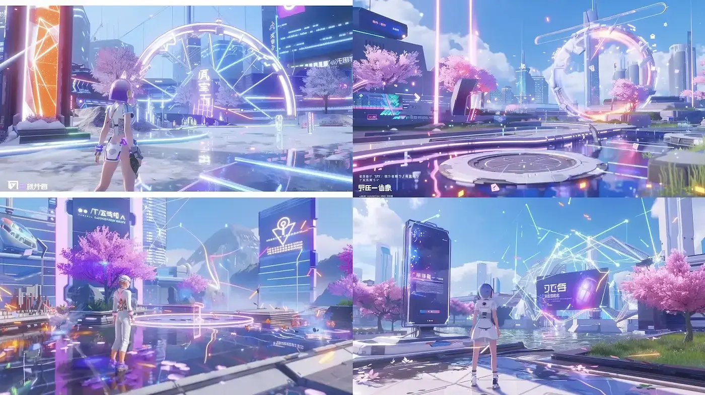 Futuristic Metropolis with Ethereal Cherry Blossoms - Midjourney sref style