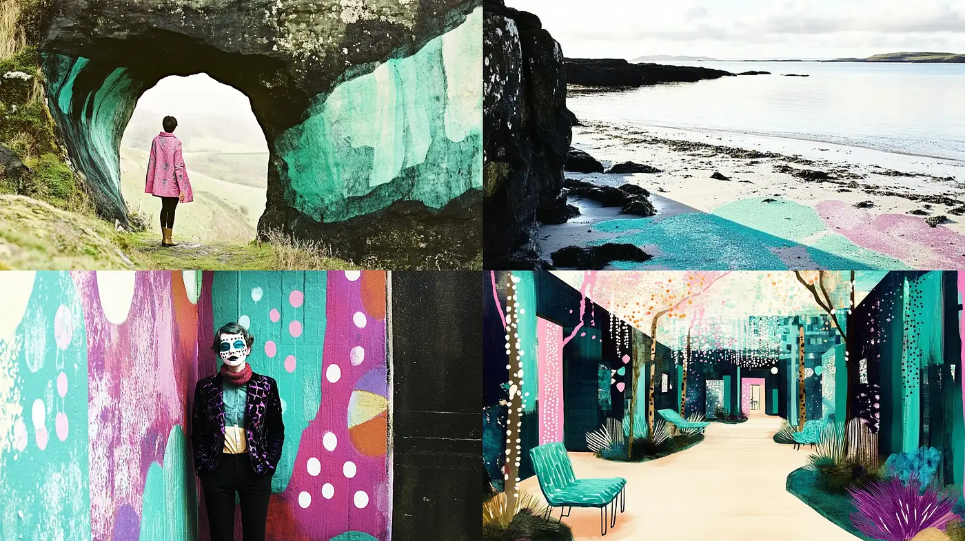 Ethereal Dreamscape with Splashes of Vibrant Hues and Surreal Textures - Midjourney sref style