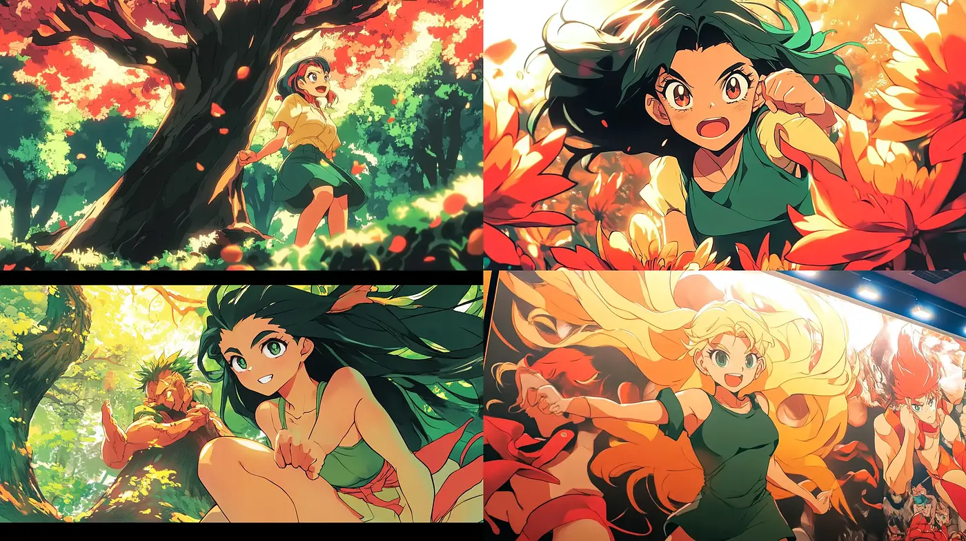 Dynamic Anime-Inspired Expressive Scenes with Vibrant Autumnal Hues - Midjourney sref style